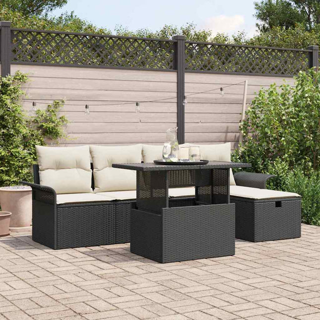 Havesofa Sæt 6 stk. Sort polyrattan