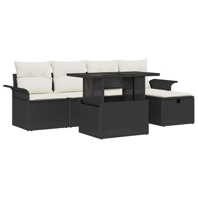 Havesofa Sæt 6 stk. Sort polyrattan