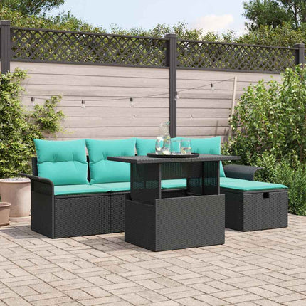 Havesofa Sæt med pude med opbevaring 6 pcs Sort Poly rattan