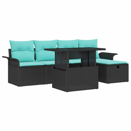 Havesofa Sæt med pude med opbevaring 6 pcs Sort Poly rattan