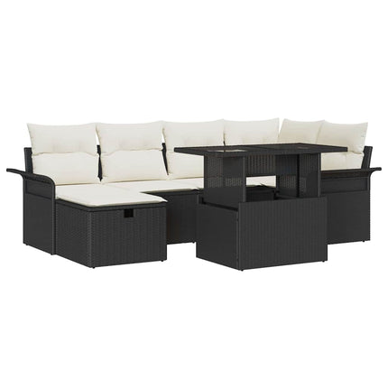 Havesofa Sæt 7 stk. Sort polyrattan