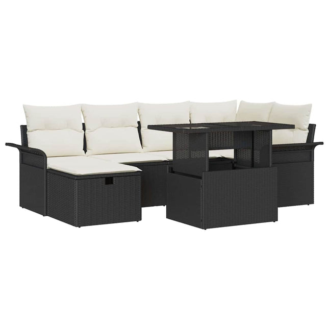 Havesofa Sæt 7 stk. Sort polyrattan