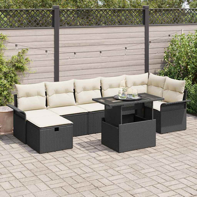 Havesofa Sæt 8 stk. Sort polyrattan