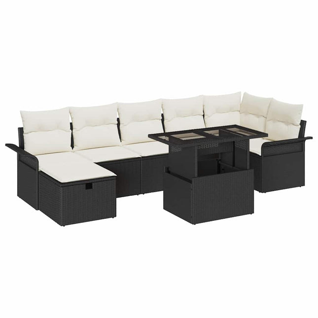 Havesofa Sæt 8 stk. Sort polyrattan