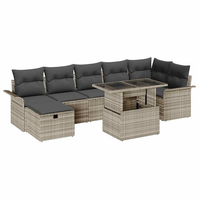 Havesofa Sæt 8 stk. Lysegrå polyrattan
