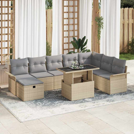 Havesofa Sæt 9 stk. Beige polyrattan