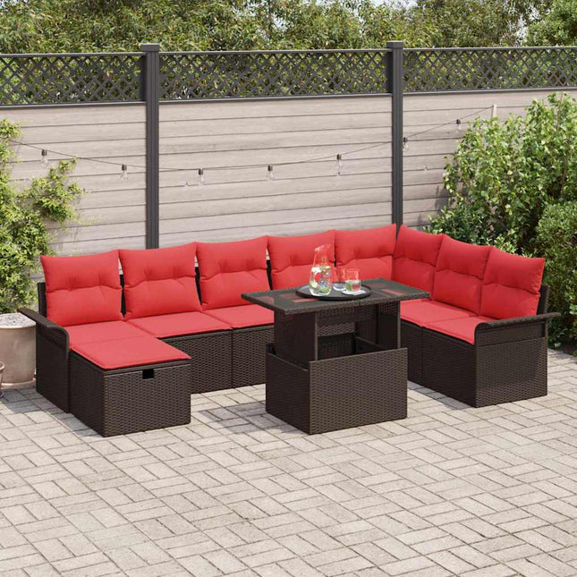Havesofa Sæt 9 stk. Brun polyrattan
