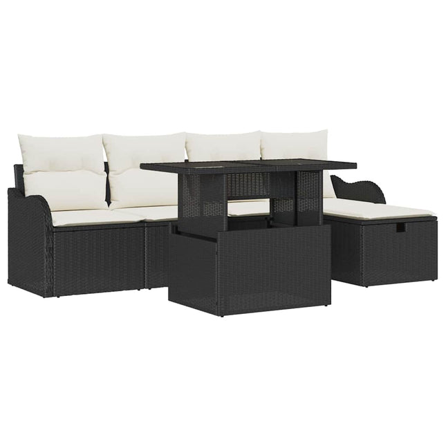 Havesofa Sæt 6 stk. Sort polyrattan