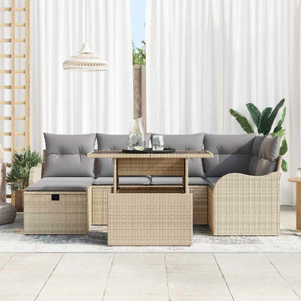 Havesofa Sæt 7 stk. Beige polyrattan