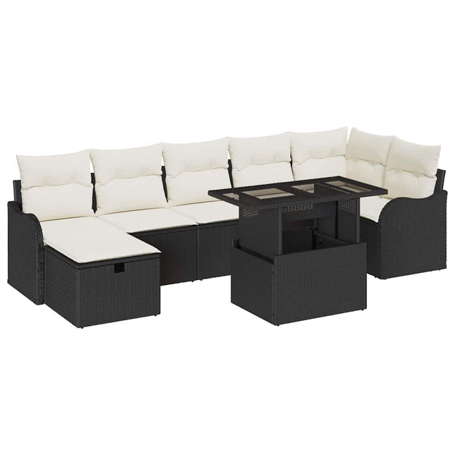Havesofa Sæt 8 stk. Sort Poly rattan