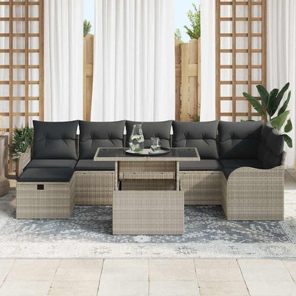 Havesofa Sæt 8 stk. Lysegrå Poly rattan