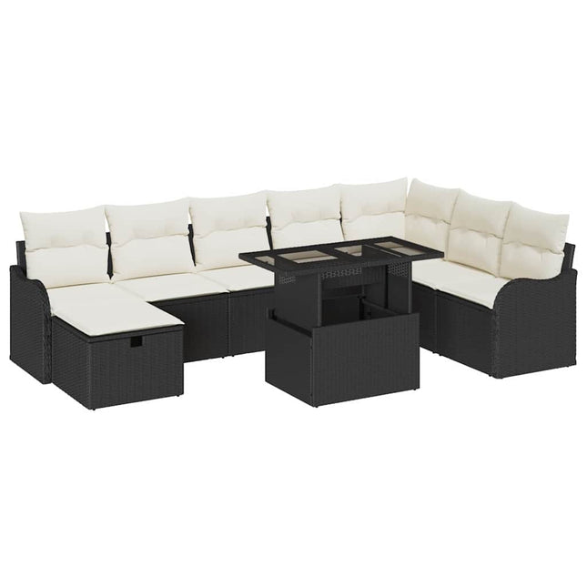 Havesofa Sæt 9 stk. Sort polyrattan