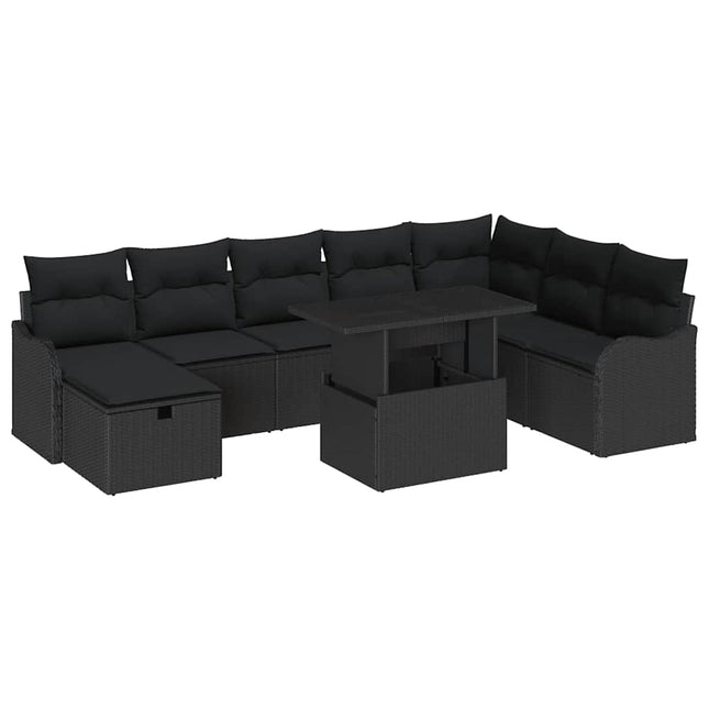Havesofa Sæt 9 stk. Sort polyrattan