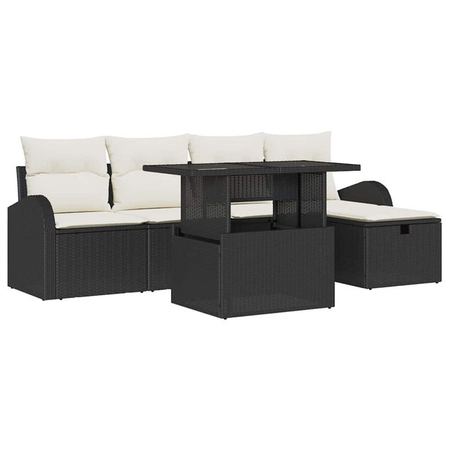Havesofa Sæt 6 stk. Sort polyrattan
