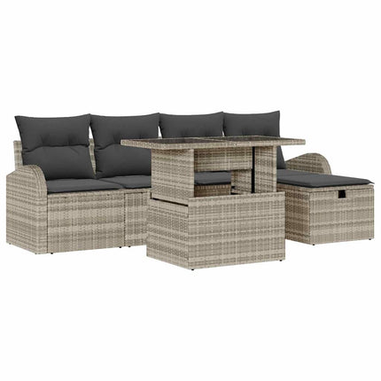 Havesofa Sæt 6 stk. Lysegrå polyrattan