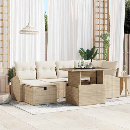 Havesofa Sæt 7 stk. Beige polyrattan
