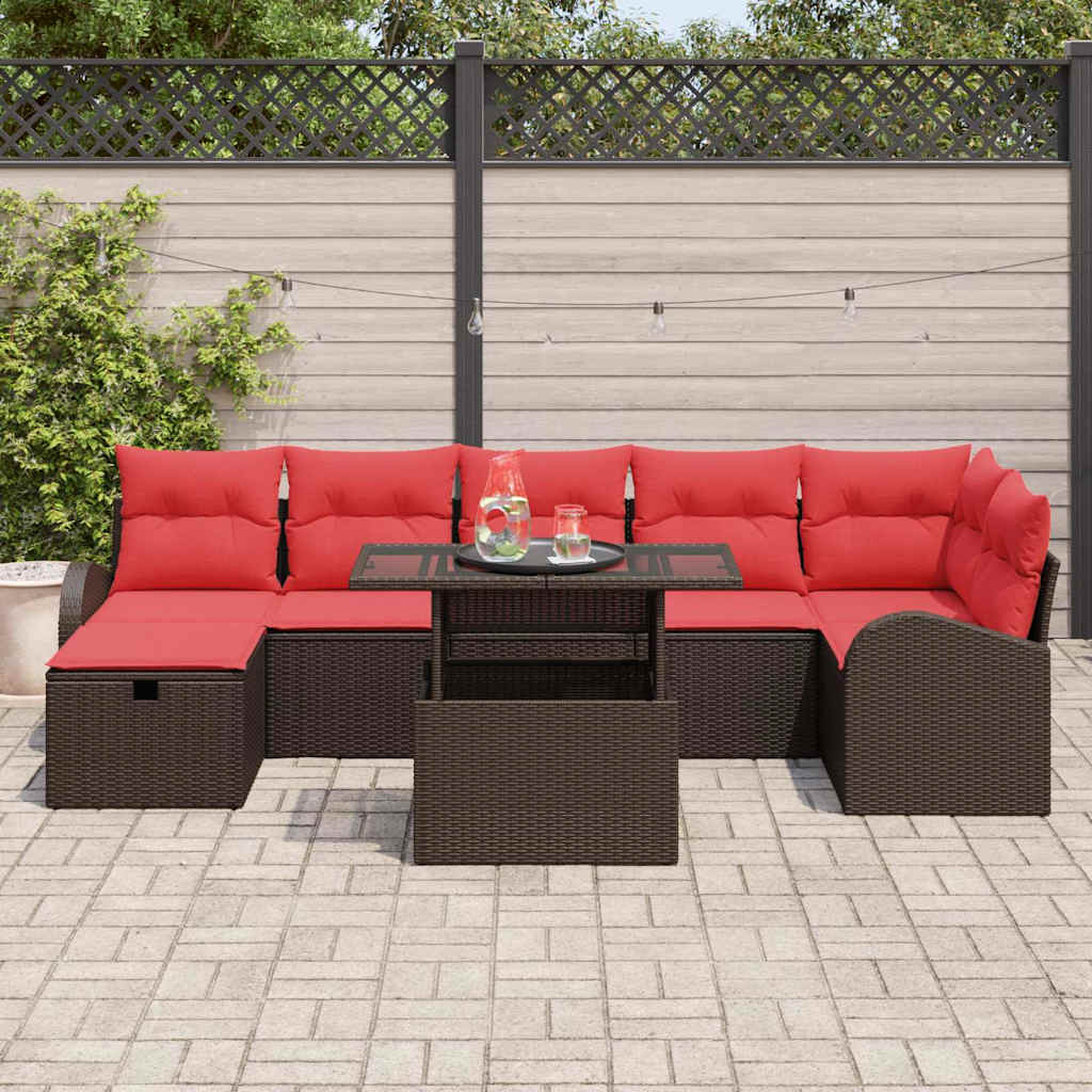 Havesofa Sæt med pude med opbevaring 8 pcs Brun Poly rattan