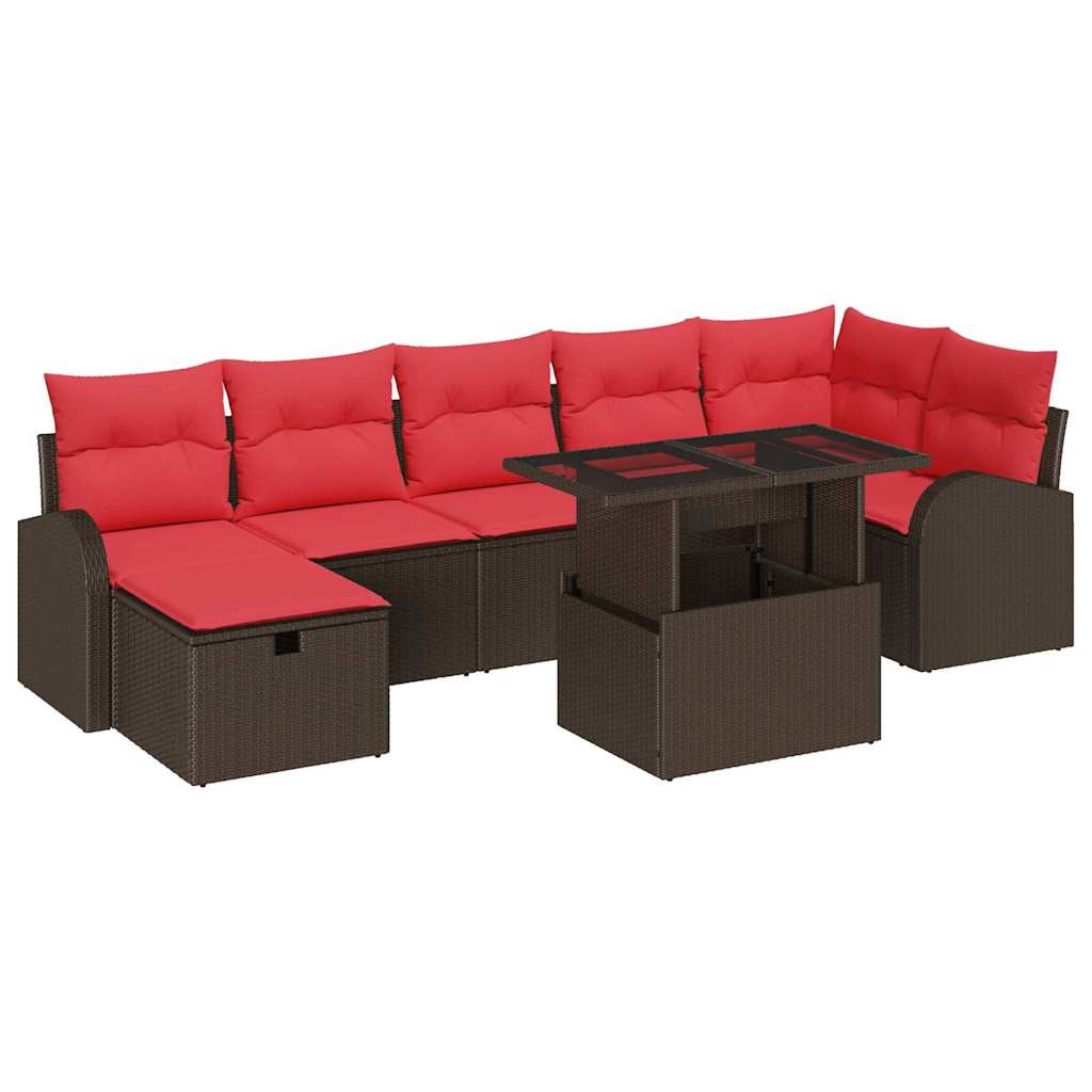 Havesofa Sæt med pude med opbevaring 8 pcs Brun Poly rattan