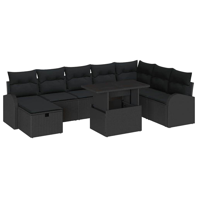 Havesofa Sæt 9 stk. Sort polyrattan