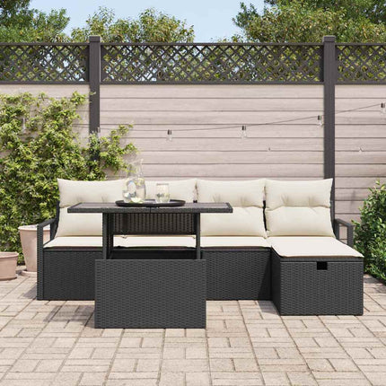 Havesofa Sæt 6 stk. Sort polyrattan