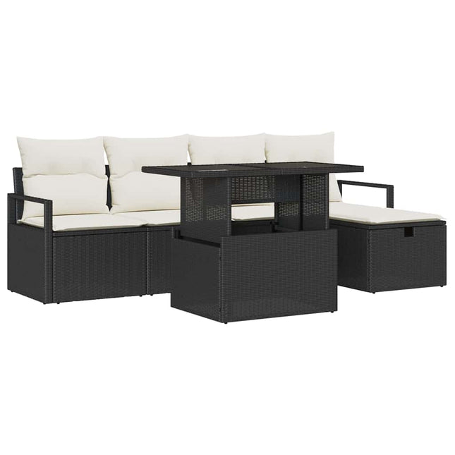 Havesofa Sæt 6 stk. Sort polyrattan