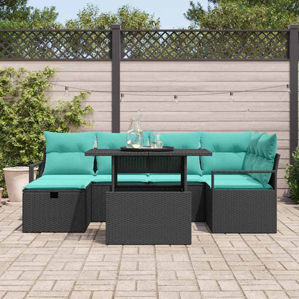 Havesofa Sæt med pude med opbevaring 7 pcs Sort Poly rattan
