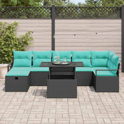 Havesofa Sæt med pude med opbevaring 8 pcs Sort Poly rattan