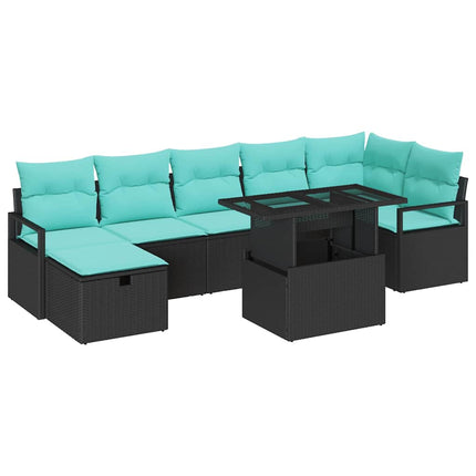 Havesofa Sæt med pude med opbevaring 8 pcs Sort Poly rattan