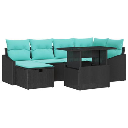Havesofa Sæt med pude med opbevaring 7 pcs Sort Poly rattan