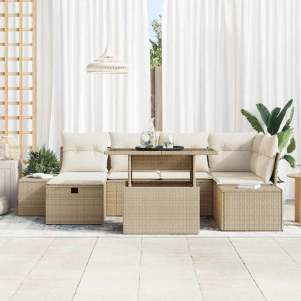 Havesofa Sæt med pude med opbevaring 7 pcs Beige Poly rattan