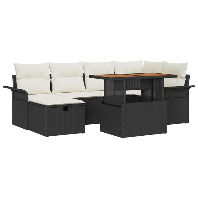 Havesofa Sæt 7 stk. Sort polyrattan