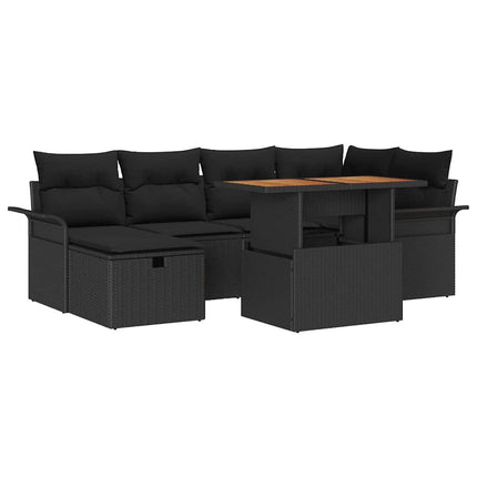 Havesofa Sæt med pude med opbevaring 7 pcs Sort polyrattan