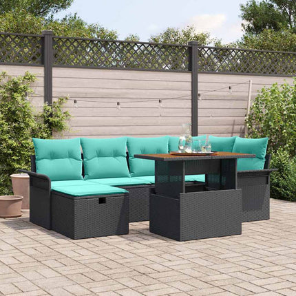 Havesofa Sæt med pude med opbevaring 7 pcs Sort polyrattan