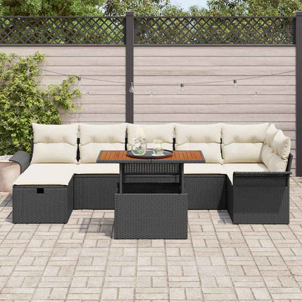 Havesofa Sæt med pude med opbevaring 8 pcs Sort polyrattan
