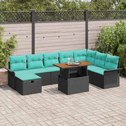 Havesofa Sæt med pude med opbevaring 9 pcs Sort polyrattan