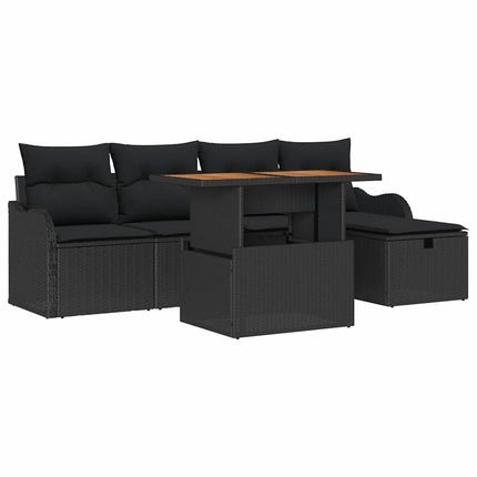 Havesofa Sæt med pude med opbevaring 6 pcs Sort polyrattan