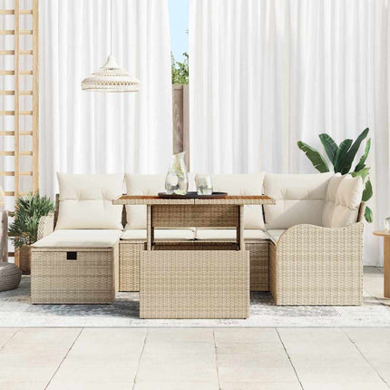 Havesofa Sæt med pude med opbevaring 7 pcs Beige polyrattan