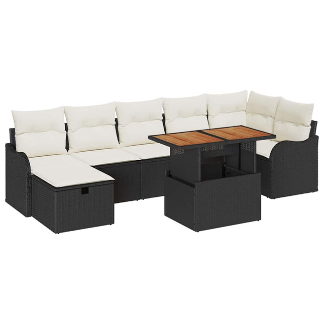 Havesofa Sæt 8 stk. Sort polyrattan