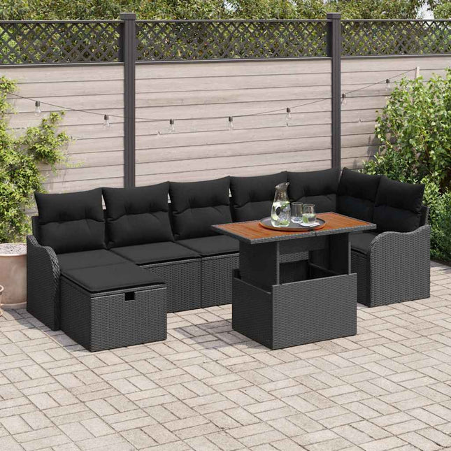 Havesofa Sæt 8 stk. Sort polyrattan