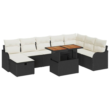 Havesofa Sæt 9 stk. Sort polyrattan
