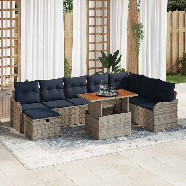 Havesofa Sæt 9 stk. Grå polyrattan