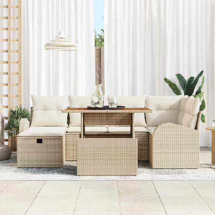 Havesofa Sæt med pude med opbevaring 7 pcs Beige polyrattan