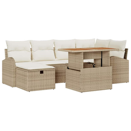 Havesofa Sæt med pude med opbevaring 7 pcs Beige polyrattan