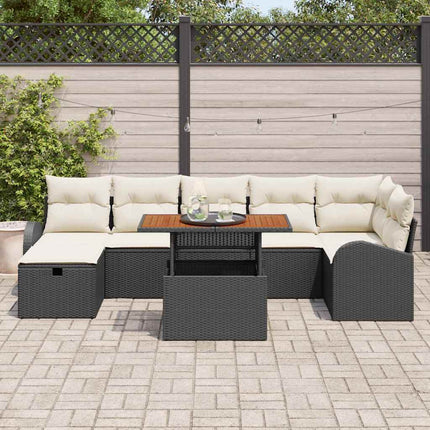 Havesofa Sæt med pude med opbevaring 8 pcs Sort polyrattan