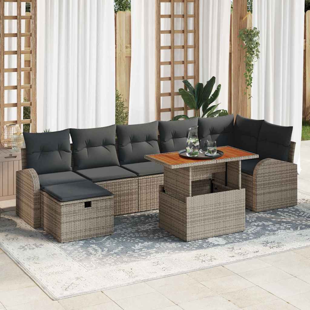 Havesofa Sæt med pude med opbevaring 8 pcs Grå polyrattan