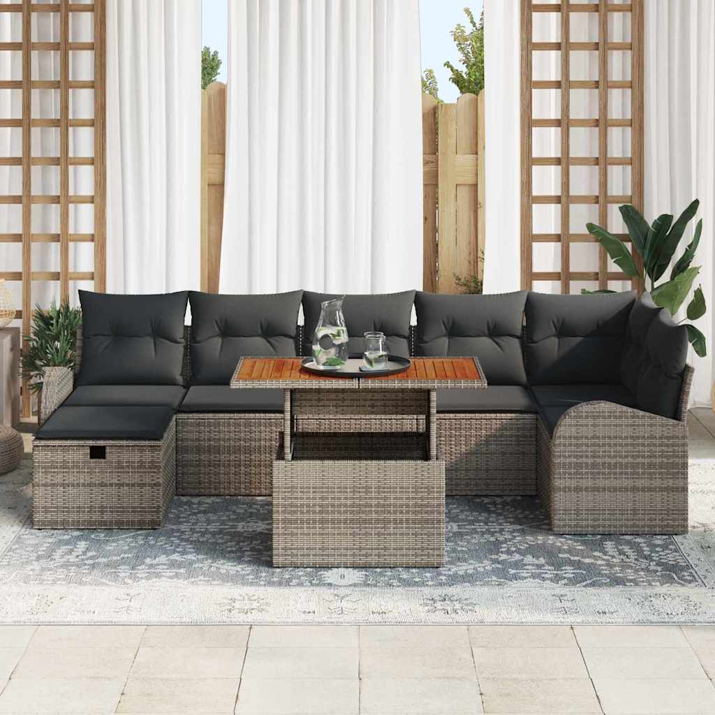 Havesofa Sæt med pude med opbevaring 8 pcs Grå polyrattan