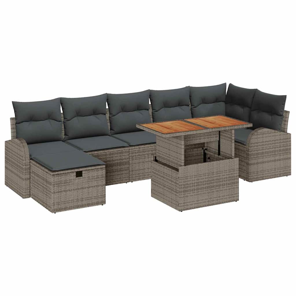 Havesofa Sæt med pude med opbevaring 8 pcs Grå polyrattan