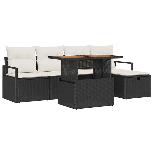 Havesofa Sæt 6 stk. Sort polyrattan