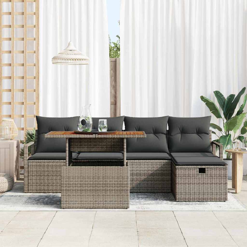 Havesofa Sæt med pude med opbevaring 6 pcs Grå polyrattan