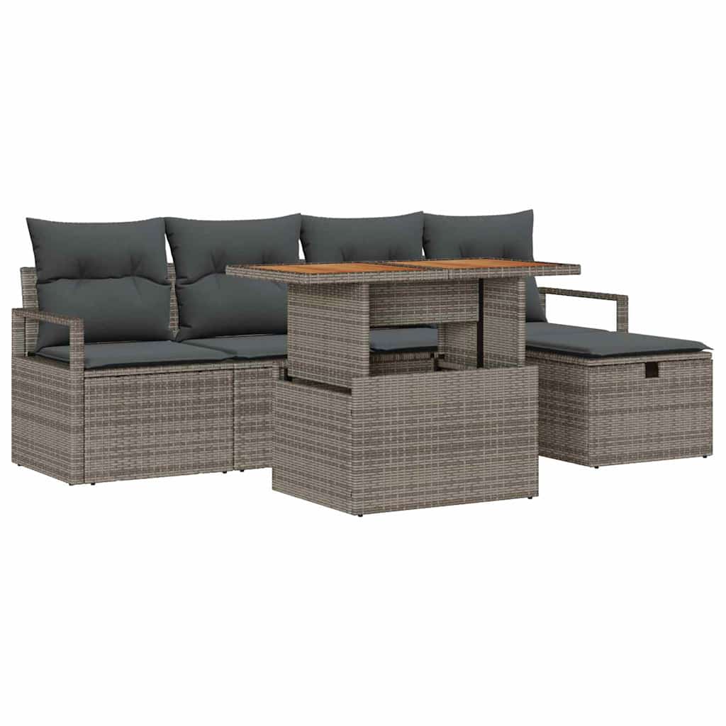 Havesofa Sæt med pude med opbevaring 6 pcs Grå polyrattan